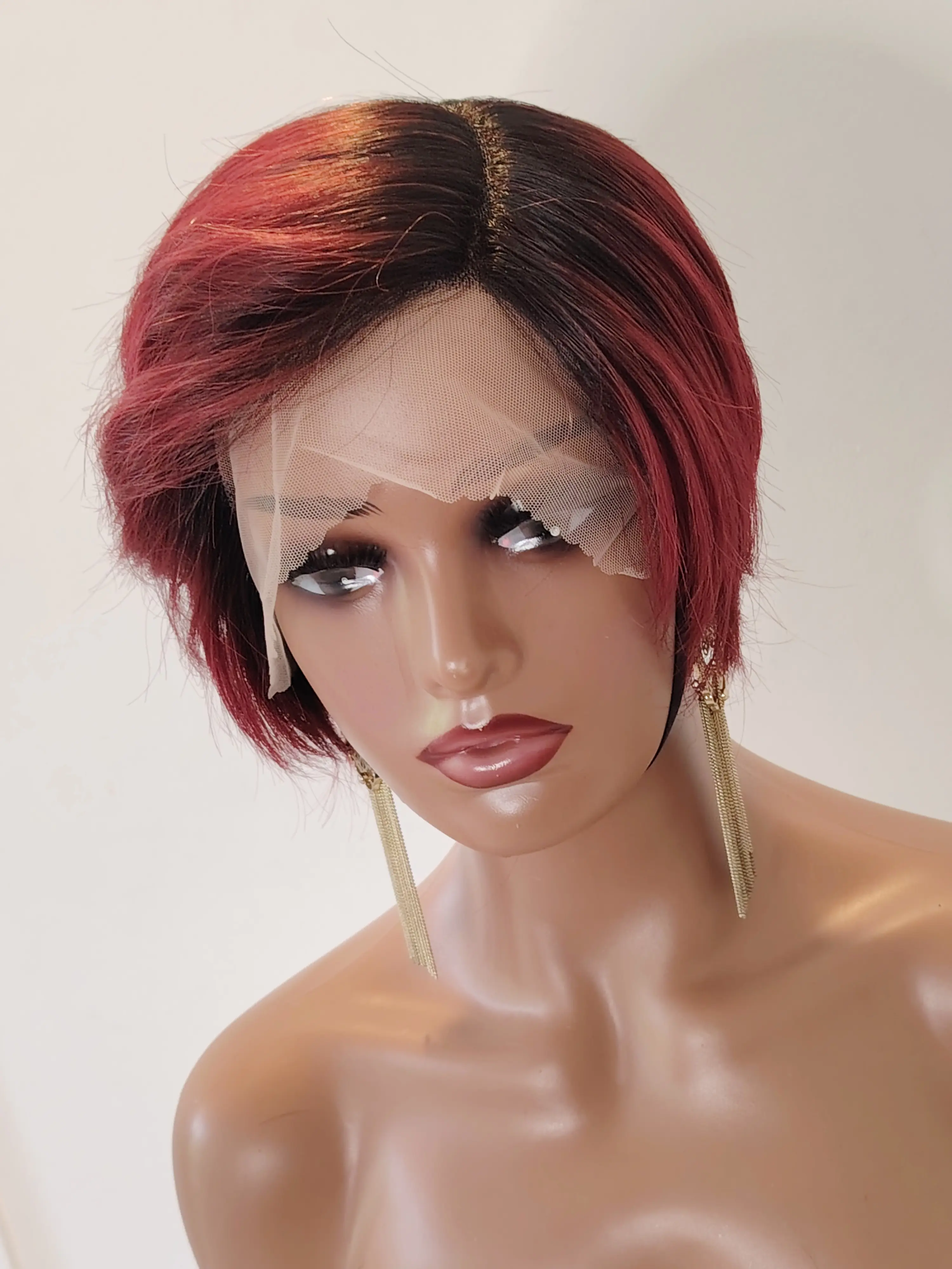 Perruque pixie cut-couleur 1/99j noir & bordeaux